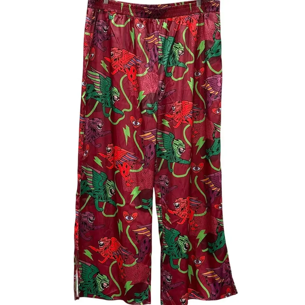 Dressed in Lala Go Get 'Em Tiger Print Satin Wide Leg Pants Women's 2X Plus Size